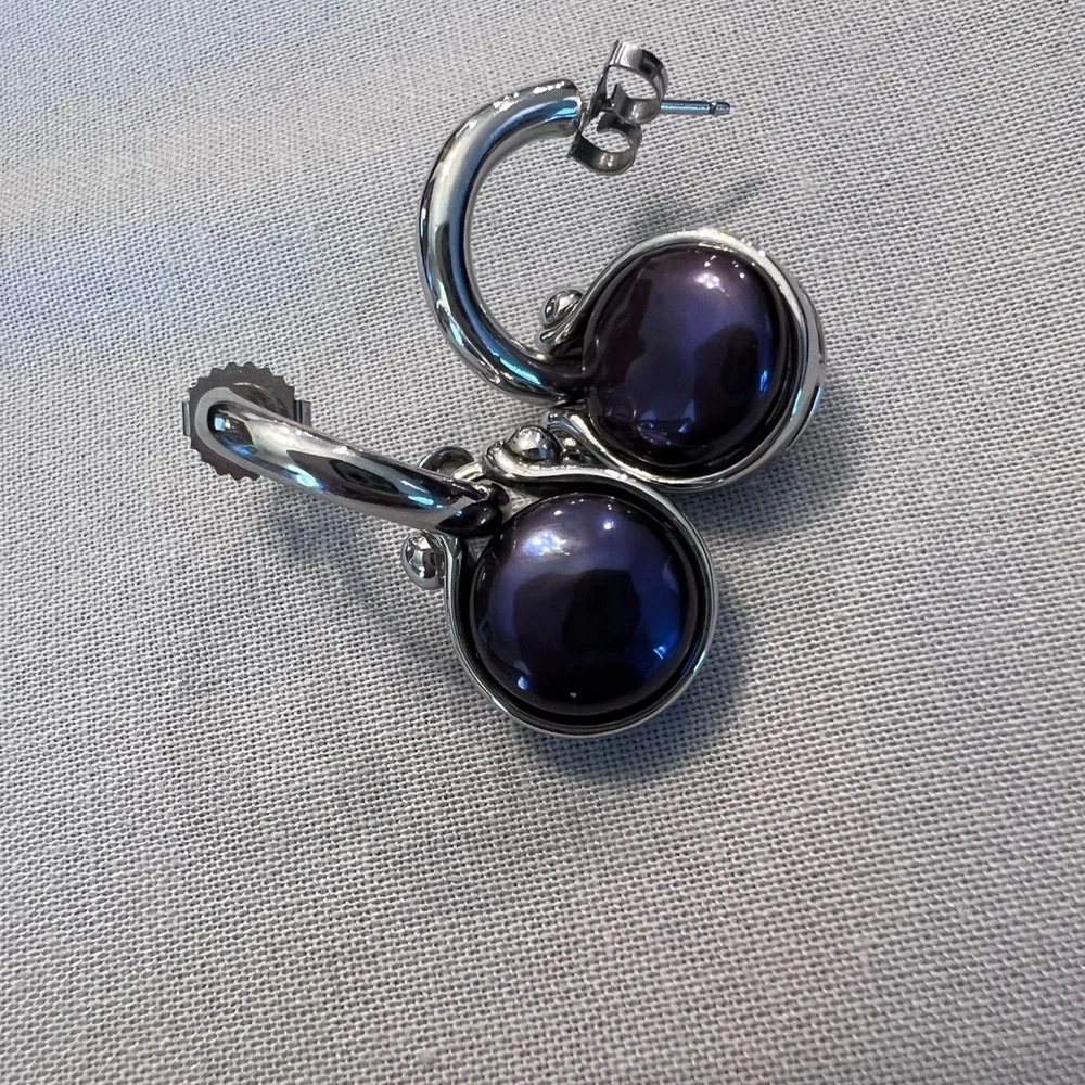 Honora Sterling Cultured freshwater black pearl dangling earrings
